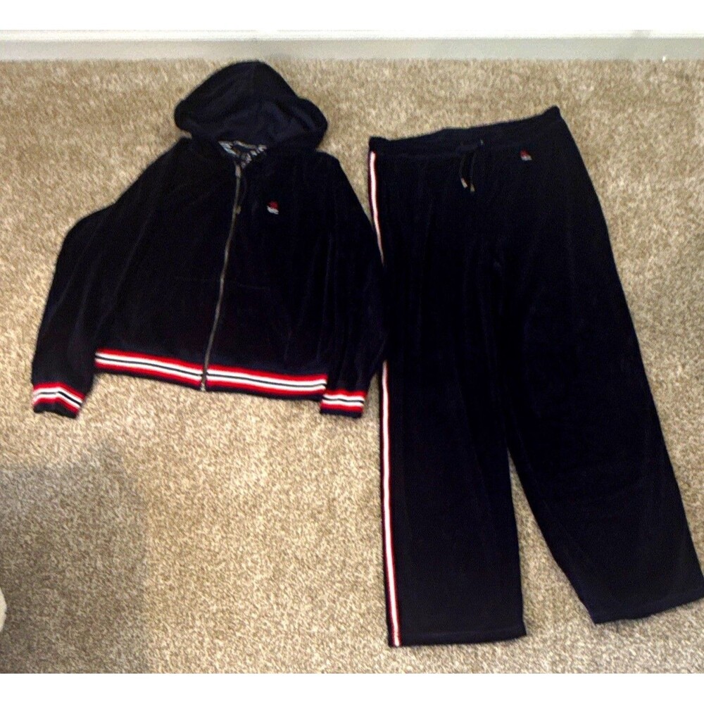 Norton McNaughton Velour Tracksuit Womens L Navy Y2K Zip Hoodie Pants 2 Piece